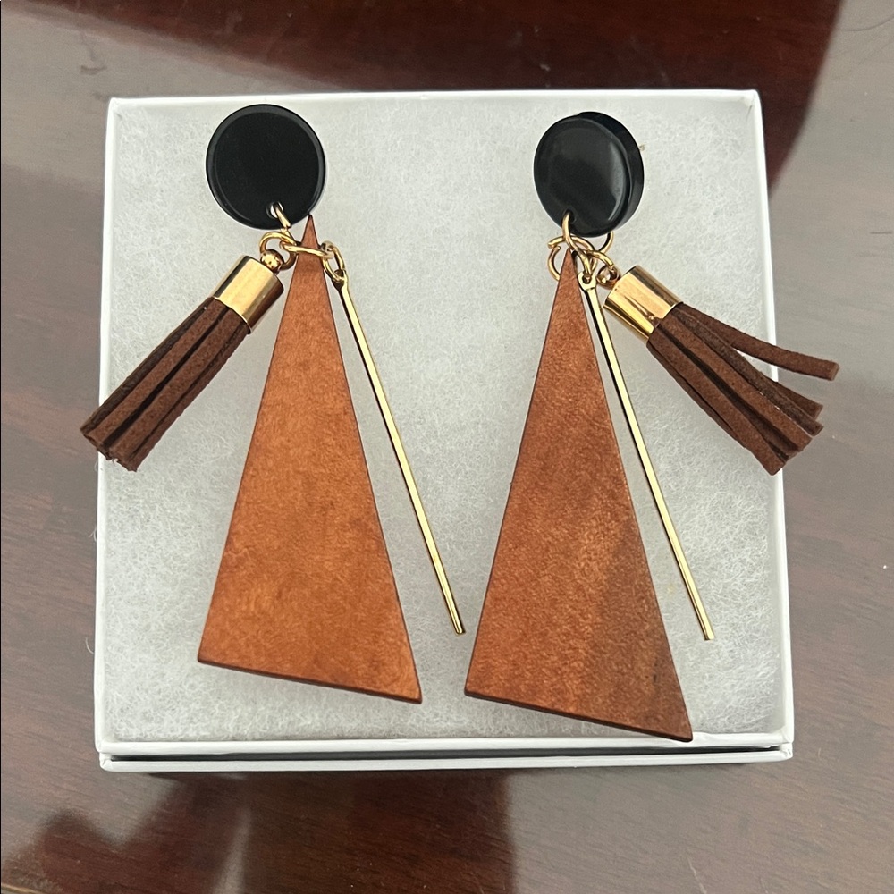 Brown and Gold Geometric Earrings